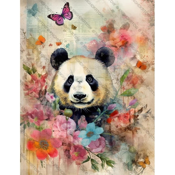 Panda Bear Surrounded by Flowers and Butterflies Jigsaw Puzzles 1000 Pieces for Adults Home Decoration