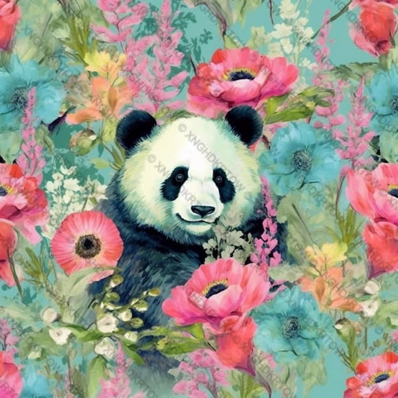Panda Bear Surrounded by Flowers and Plants Jigsaw Puzzles for Adults 1000 Pieces Up Christmas Birthday Puzzle Gift Women Men
