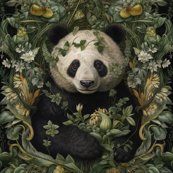 Panda Bear Surrounded by Plants and Flowers in A Dark Room Puzzles for Adults 1000 Pieces Up Jigsaw Puzzle