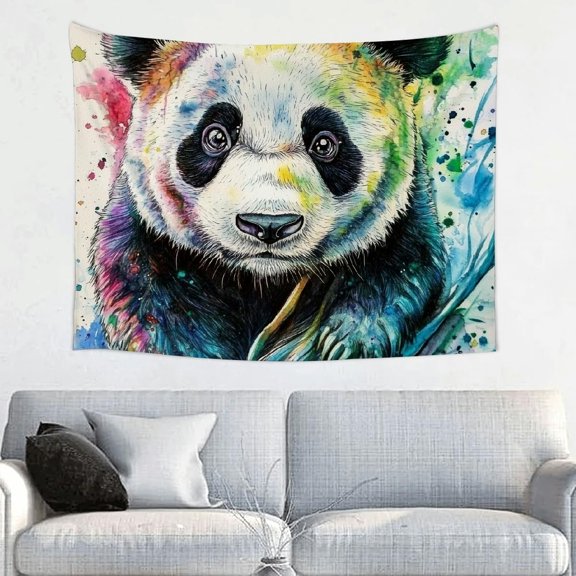 Panda Bear Watercolor Psychedelic Tapestry Wall Hanging, Decorative Art for Bedroom Living Room Dorm, Soft Polyester Fabric 40x30in