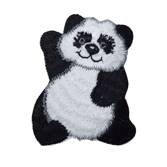 Panda Bear Waving - Iron On Embroidered Applique Patch