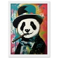 thumbnail image 1 of Panda Bear Wearing Blue Top Hat Suit Smoking Cigar Artwork Framed Wall Art Print A4, 1 of 4