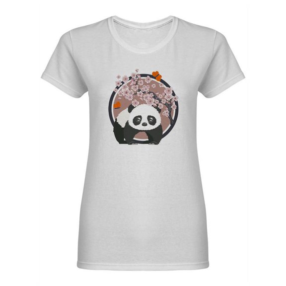 Panda Bear With Blooming Sakura Shaped T-Shirt Women -Image by Shutterstock, Female XX-Large