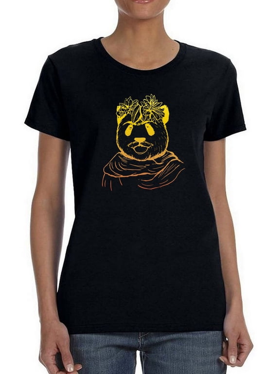 Panda Bear and Flowers Graphic Women T-Shirt, Female 3X-Large