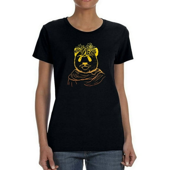 Panda Bear and Flowers Graphic Women T-Shirt, Female Large