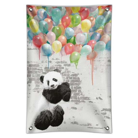 Panda Bear with Colorful Rainbow of Balloons Home Business Office Sign