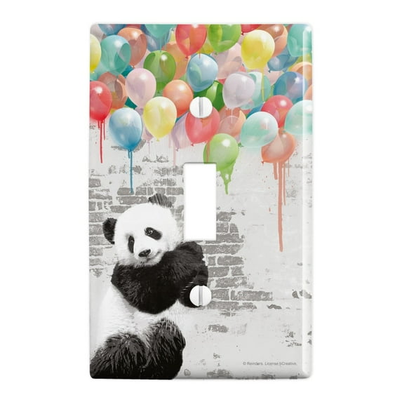 Panda Bear with Colorful Rainbow of Balloons Plastic Wall Decor Toggle Light Switch Plate Cover