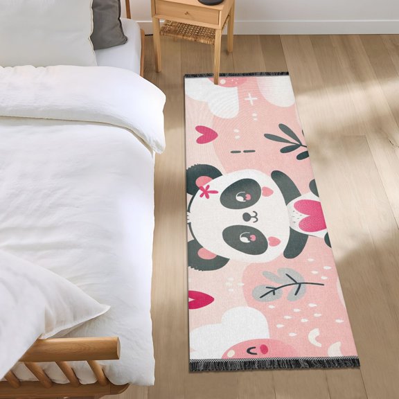 Panda Bear with Cute Sun Runner Area Rug 2x6 Soft Non-Slip Washable Bedside Carpet for Hallway Bedroom Living Room Home Decor