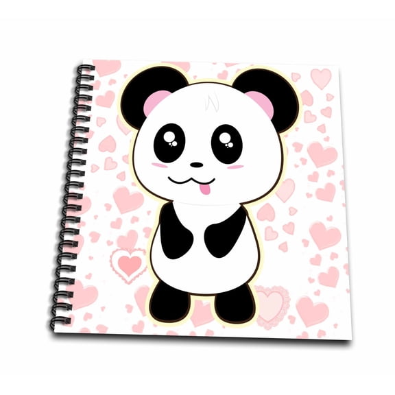 3dRose, Panda Bear with Heart Background, Drawing Book 8 x 8 inch