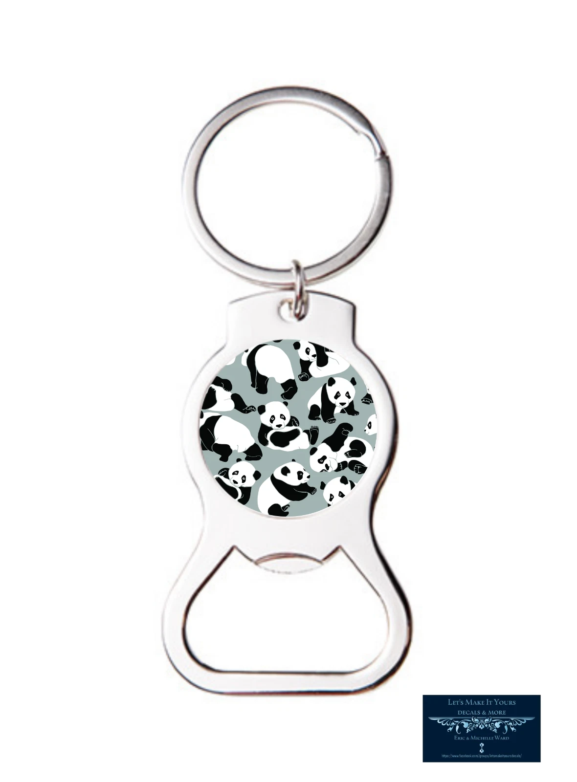 Panda Bears Design Custom Round Metal Bottle Opener Keychain Key Ring Gift New