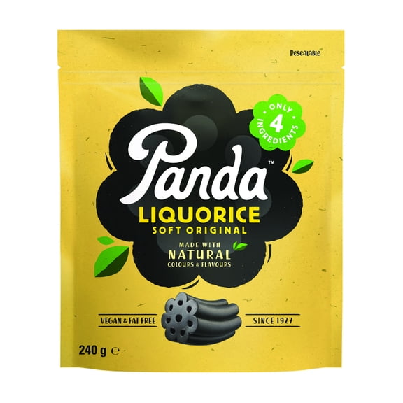 Panda Black Liquorice Soft Original, Made with Natural Colors & Flavors, Resealable Bag, 240 g