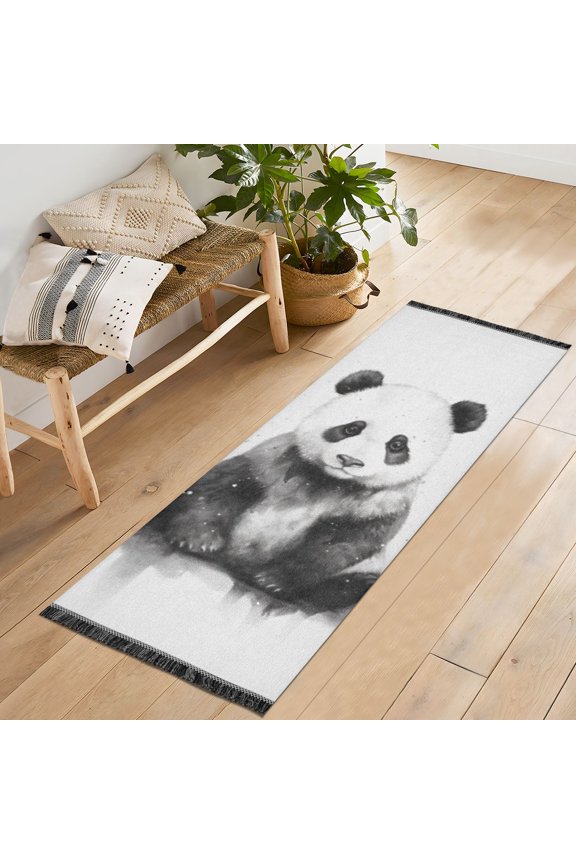 Panda Black Runner Rug Machine Washable Area Rugs Carpet Non Slip Entryway Mat for Bedroom Entryway Front Door
