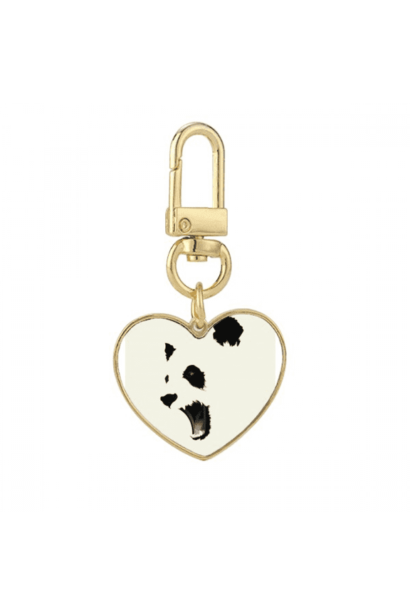 Panda Black White Open Mouth Color Block Gold Heart Keychain Metal Keyring Holder