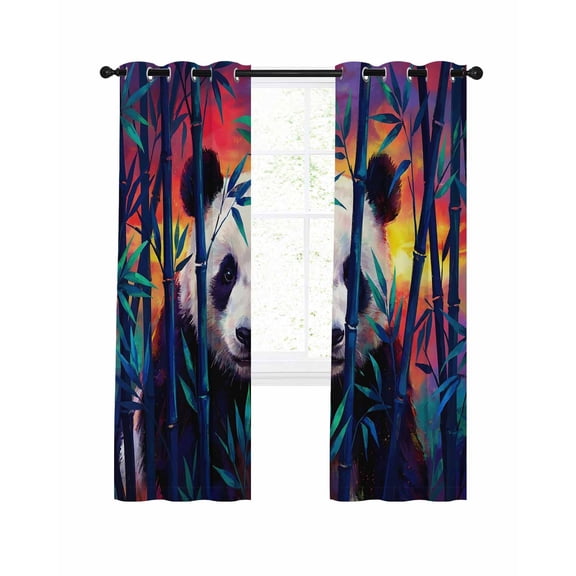 Panda Blackout Curtains for Bedroom Living Room, Forest Animal Sunset Mysterious Realistic 96 In Long Thermal Insulated Room Darkening Drapes Grommet Window Treatments, 52 x 96 In