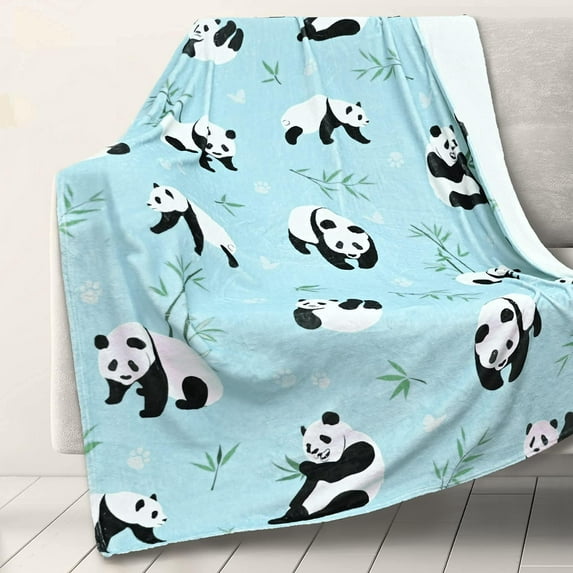 Panda Blanket for Adults Panda Throw Blanket Panda Blankets for Girls Cute Panda Blanket Blue Fleece Blanket for Kids Women Cartoon Panda Colorful Plush Throw Blanket Gift,