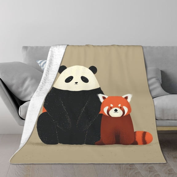 Panda Blanket Artistic Red Panda Wildlife Design, Decorative Cozy Flannel Throw For Sofa, Vibrant Nature Home Decor 60x50