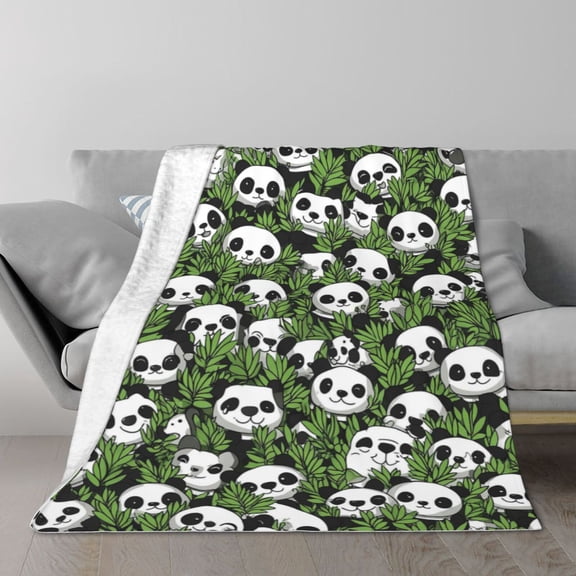 Panda Blanket Artistic Seamless Bamboo Pattern Design, Decorative Cozy Flannel Throw For Sofa, Unique Wildlife Home Decor 50x40