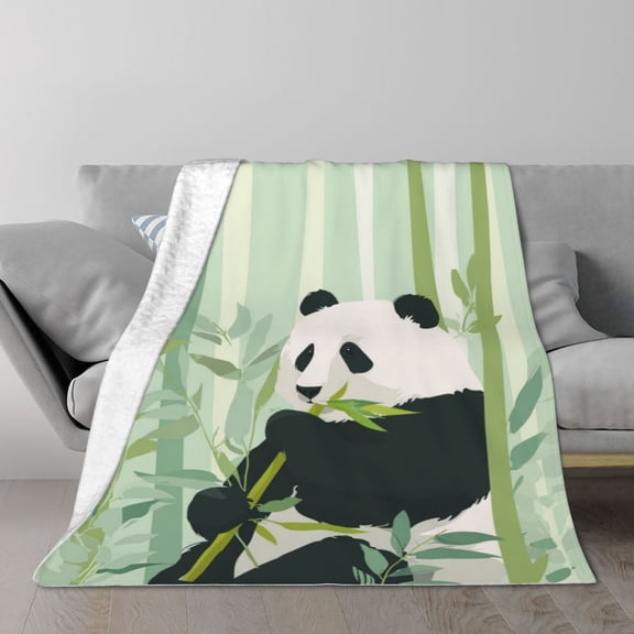 Panda Blanket Bamboo Forest Eating Panda, Soft Cozy Flannel Throw For Couch And Sofa, Aesthetic Green Nature Decor 50x40