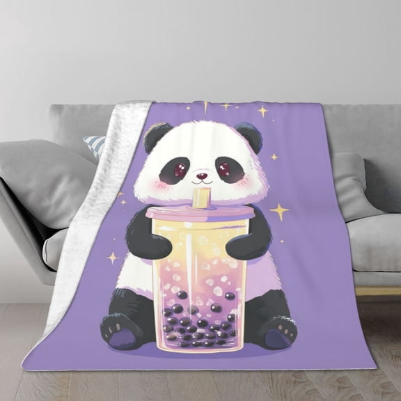 Panda Blanket Boba Bubble Tea Kawaii, Soft Cozy Flannel Throw For Couch And Sofa, Whimsical Pop Culture Decor 50x40