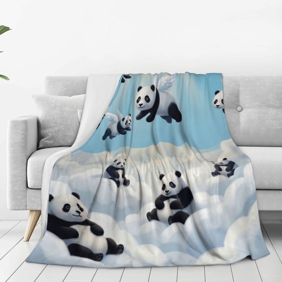 Panda Blanket, Cozy Flannel Blanket with Cute Panda, Soft Living Room Bedroom Couch Throw 50x40