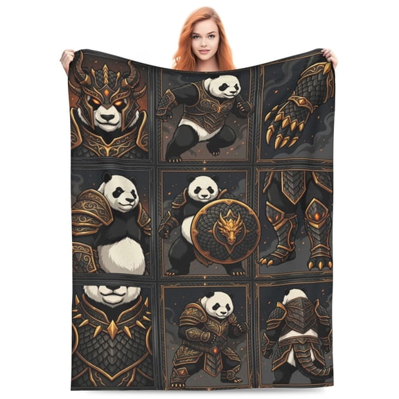 Panda Blanket, Cozy Flannel Blanket with Cute Panda, Soft Living Room Bedroom Couch Throw 50x40