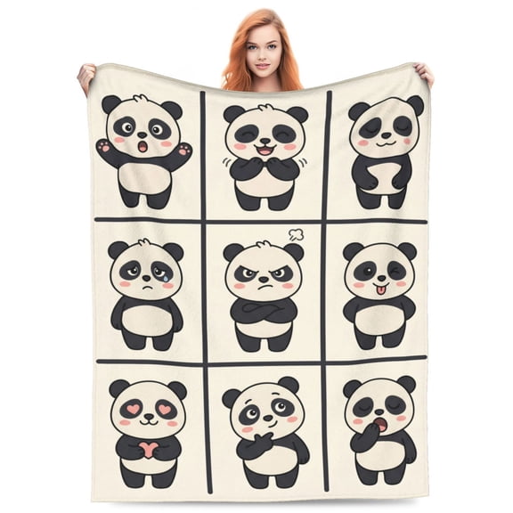 Panda Blanket, Cute Pandas Theme, Cozy Flannel Blanket Gift for Panda Lovers Home Decor 50x40
