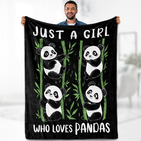 Panda Blanket Gifts for Girl Woman - Just A Girl Who Loves Pandas Cute Animal Lovers for Teen Kids Adults Soft Fleece Cozy Bed Couch Decor Birthday Christmas Lightweight Blanket 60"x80"