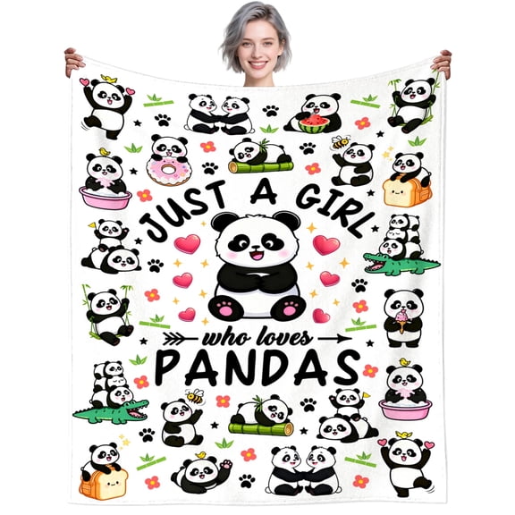 Panda Blanket Throw Cute Pandas Themed Stuff Plush Cozy Soft Flannel Bedding Panda Gifts for Women Adults Animal Lovers Sofa Couch Bed Room Decor 50"X40"