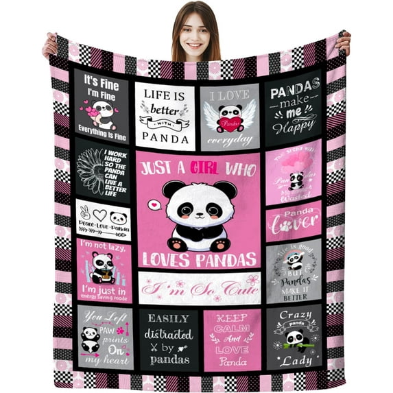 Panda Blanket Gifts for Girls Women Soft Warm Flannel Panda Lovers Throw Blanket Panda Birthday Gifts for Adults Kids 40"x50"