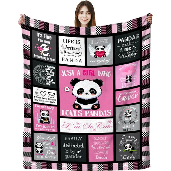 Panda Blanket Gifts for Girls Women Soft Warm Flannel Panda Lovers Throw Blanket Panda Birthday Gifts for Adults Kids 50"x60"