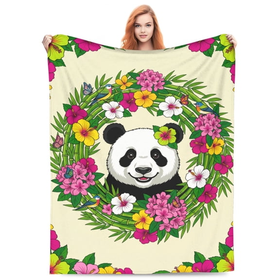 Panda Blanket, Soft Flannel Blanket with Panda Bear Print, Cozy Bedside Couch Home Sofa Blankets 50x40