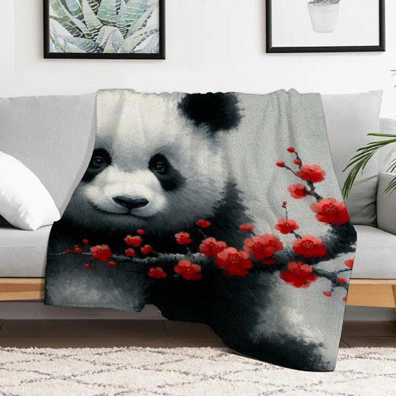 Panda, Blossoms Home Leisure Flannel Blanket, Flannel Durable Soft and Warm Flannel Blanket, Flannel Blankets for Couch Bed Sofa Multifunctional gift blanket for sofas, travel, camping,
