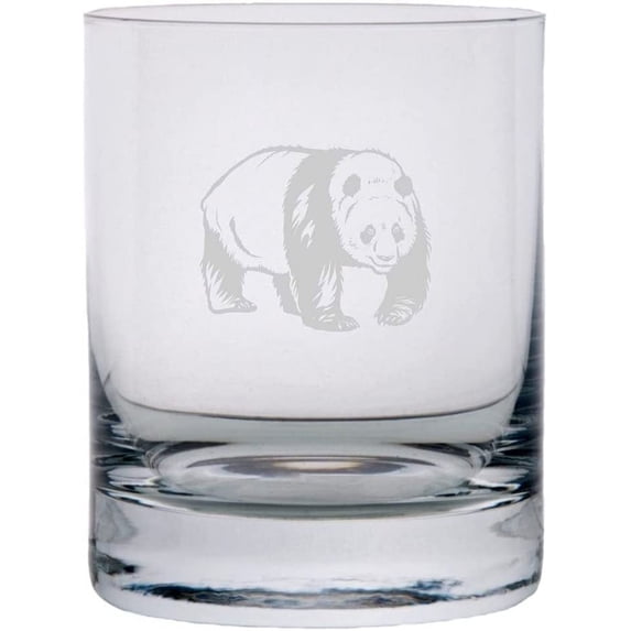 Panda Body Zoo Animal Themed Etched 10.25oz Crystal Rocks Whisky Glass