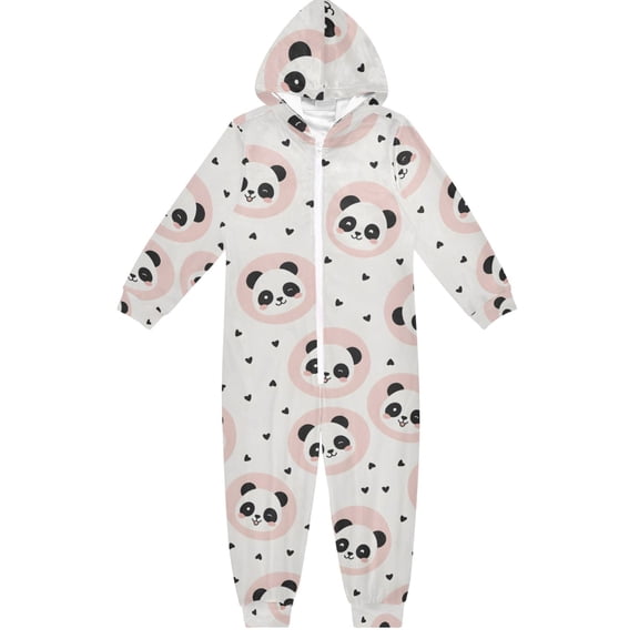 Panda Boys & Girls Hooded One-Piece Pajamas Warm Crystal velvet Hooded Long Sleeve Loungewear Jumpsuit Unisex