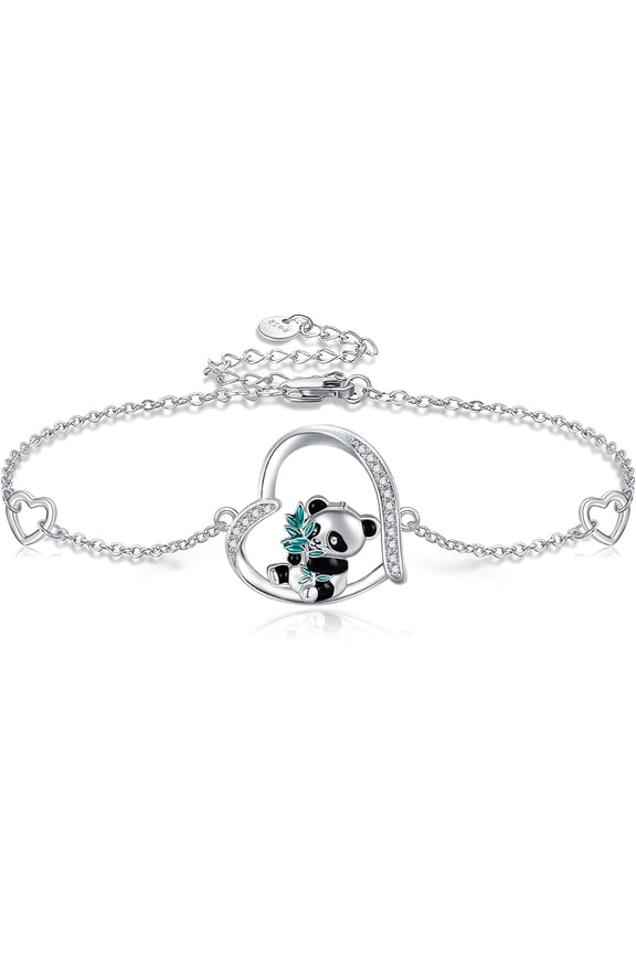 Panda Bracelet 925 Sterling Silver Panda Heart Bracelet Panda Jewelry Gift for Women