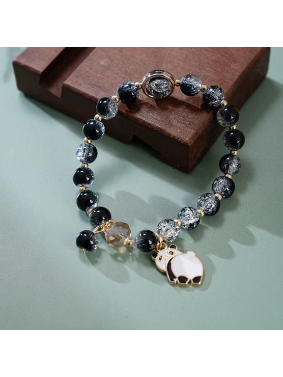 Panda Bracelet Adjustable Jewelry Black White Floral Design Friendship Gift