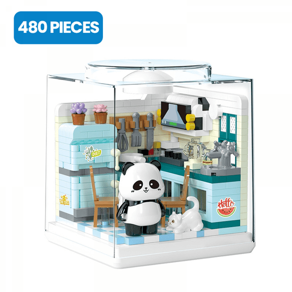Panda Building Sets with Dust Cover, DIY Kitchen Building Model Kits for Adults & Teens Home Decor