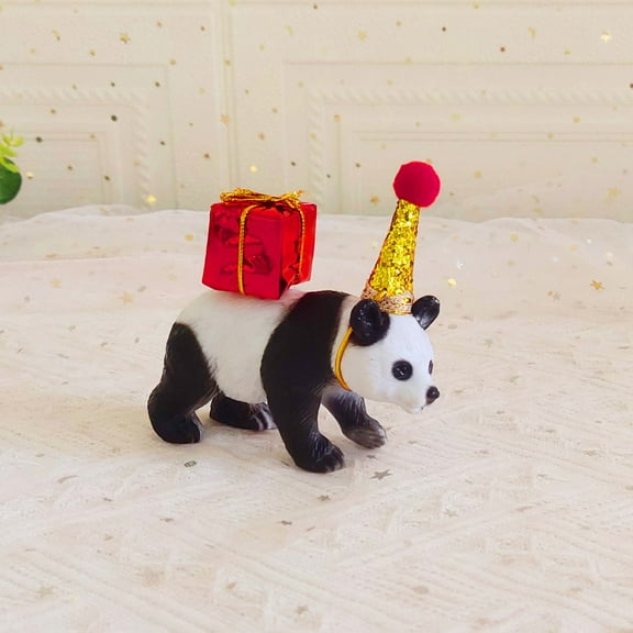 Panda Cake Topper, Panda Figurines Cake Decorations With Birthday Party Hat Cake Topper For Farm Theme Party Supplies