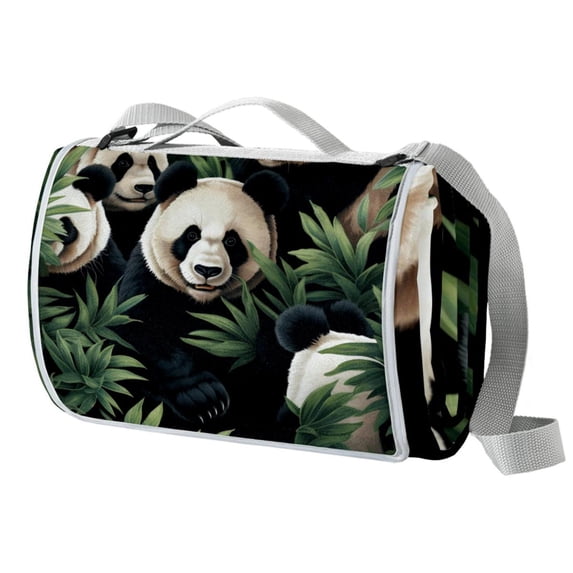 Panda Canvas Outdoor Picnic Mat Waterproof Foldable Portable Beach Blanket for Camping Hiking Travel - Blue/White Stripe Pattern, Large Size 79" x 59