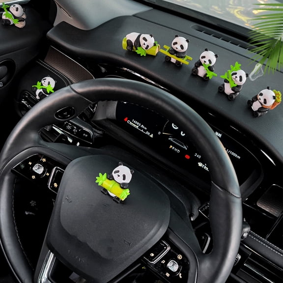 Panda Car Ornament, Plastic Dashboard Decor Figurine, Cute Animal Sculpture for Home Office Desktop