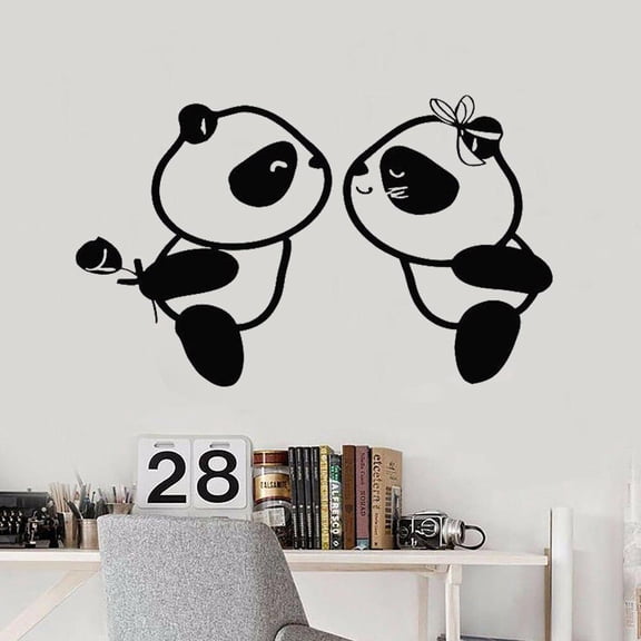 Panda Cartoon Wall Decal Kids Bedroom Nursery Animal Panda Home Decor Couple Room Art Mural Vinyl Wall Stickers 42x25cm