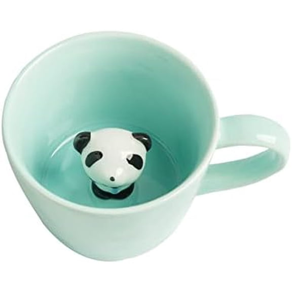 Panda Ceramic Cup Hidden 3D Animal Inside Mug,Cute Cartoon Handmade Figurine Mugs,Holiday and Birthday Gift for Coffee & Tea Lovers,12 OZ (Blue)