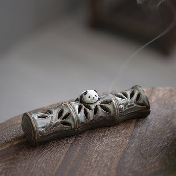 Panda Ceramic Incense Burner Zen Stick Holder Indoor Meditation Aromatherapy Decor Ornament, Handcrafted Relaxing Smoke Flow Design, for Bedroom Office Yoga Room Tea Room Home Use