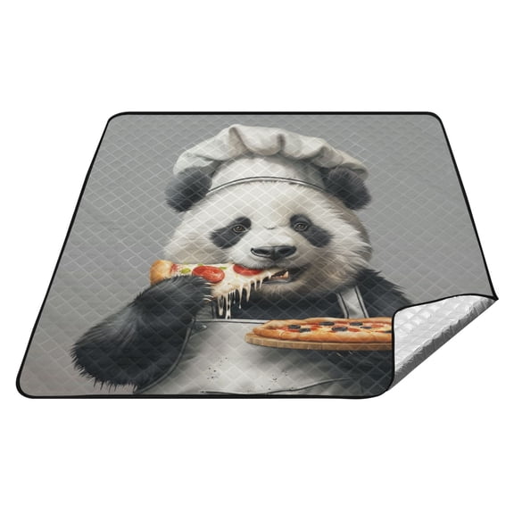 Panda Chef Hold Pizza Picnic Blankets Extra Large 78"x78" Beach Blanket Waterproof Sandproof Outdoor Mat for Camping Travel Park