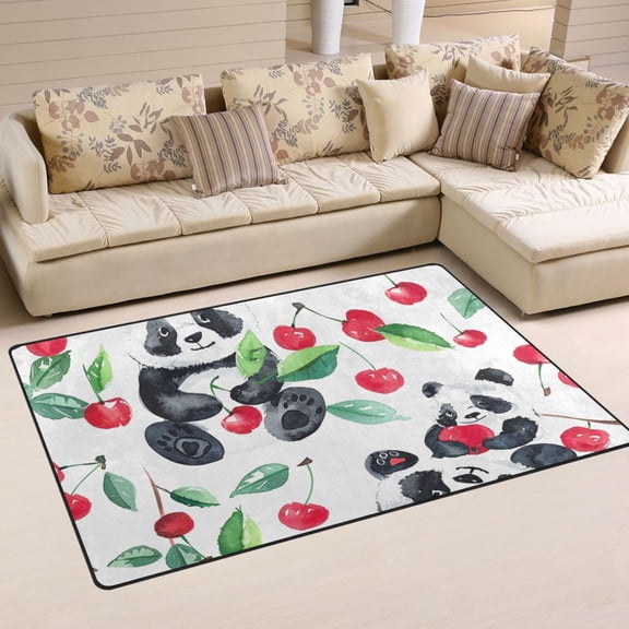 Panda Cherry Area Rug Washable Floor Carpet Mat 60 x 39 inch for Bedroom Living Room Kids Room Home Decor
