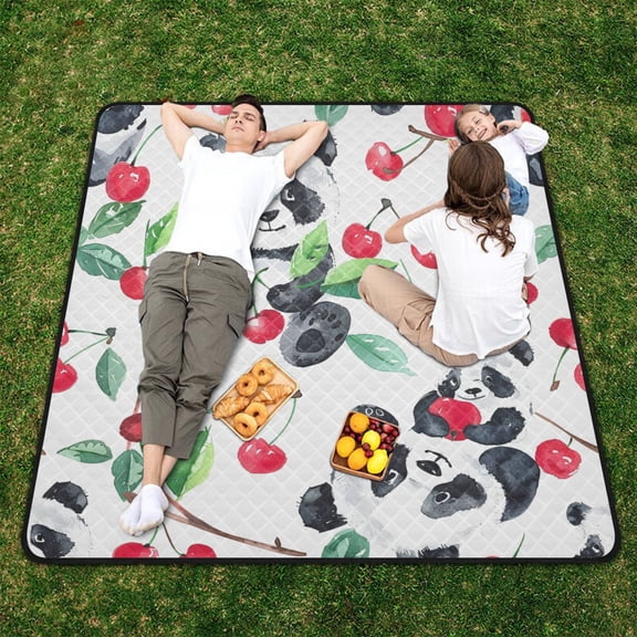 Panda Cherry Beach Blanket Outdoor Picnic Blanket 78"x 78" Waterproof Foldable for Beach Camping Travel Hiking Grass Lawn Park