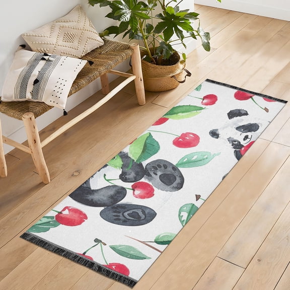 Panda Cherry Runner Rug Machine Washable Area Rugs Carpet Non Slip Entryway Mat for Bedroom Entryway Front Door