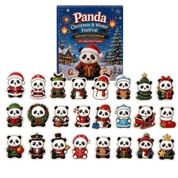 Panda Christmas 2026 24Days Collectible Panda Figurines Winter Festival Countdown Calendar With 24 Cute Resin Panda Holiday For Kids
