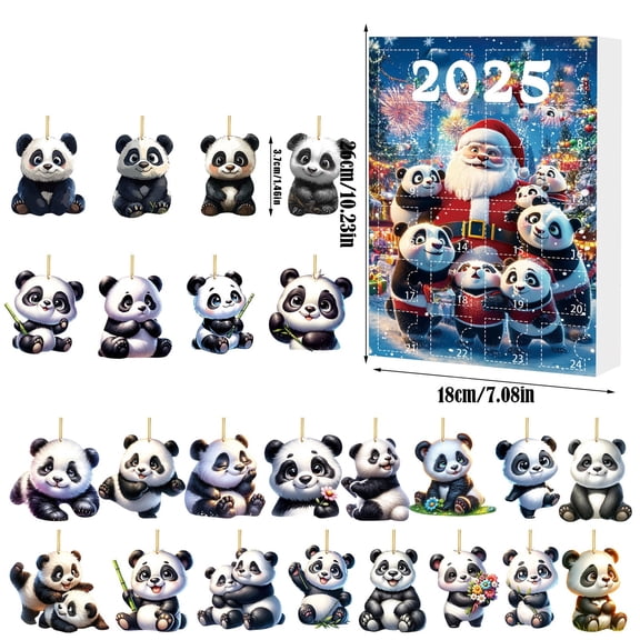 Panda Christmas Advent Calendar 2025 with 24 Days Countdown Calendar, 2D Cute Panda Acrylic Hanging Ornaments for Christmas Tree Decor Party Favors Gifts for Adults Family