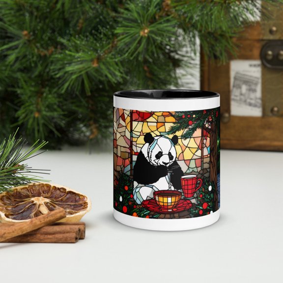 Panda Christmas Mug with Color Inside - 11oz (Black)